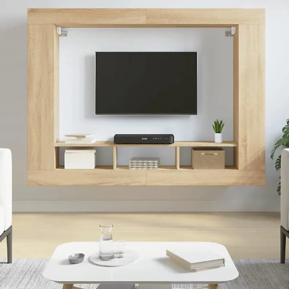 vidaXL Meuble TV chêne sonoma 152x22x113 cm bois d'ingénierie 833724