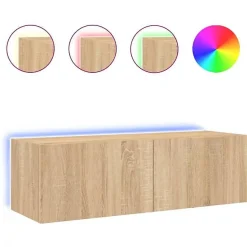 vidaXL Meuble TV Mural avec Lumières LED, Armoire de Télévision Suspendue, Meuble Télé Flottant, Moderne, Chêne Sonoma Bois 837297