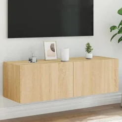 vidaXL Meuble TV Mural avec Lumières LED, Armoire de Télévision Suspendue, Meuble Télé Flottant, Moderne, Chêne Sonoma Bois 837297