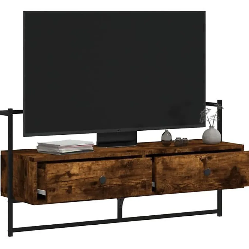 vidaXL Meuble TV mural chêne fumé 100,5x30x51 cm bois d'ingénierie 833460