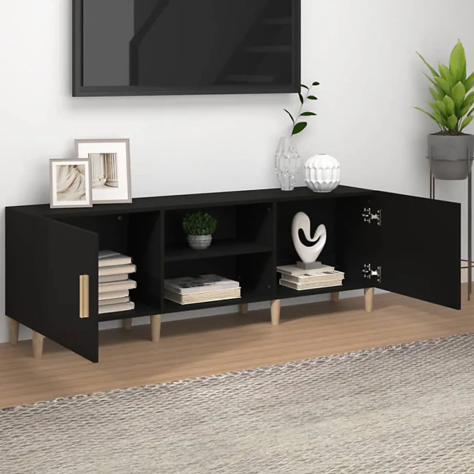 vidaXL Meuble TV Noir 150x30x50 cm Bois d'ingénierie 812619