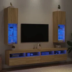 vidaXL Meubles TV avec Lumières LED 2 pcs, Armoires de Télévision Murales, Meubles Télé avec Rangement Salon Salle de 837020