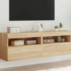 vidaXL Meubles TV Muraux Lumières LED 2 pcs, Armoires de Télévision Suspendues avec Rangement, Meubles Télé Flottants Salon, 83718