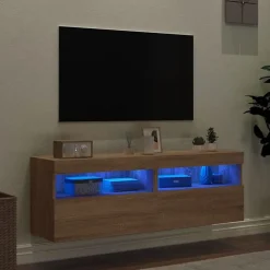 vidaXL Meubles TV Muraux Lumières LED 2 pcs, Armoires de Télévision Suspendues avec Rangement, Meubles Télé Flottants Salon, 83718