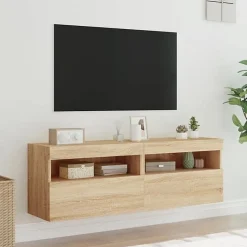 vidaXL Meubles TV Muraux Lumières LED 2 pcs, Armoires de Télévision Suspendues avec Rangement, Meubles Télé Flottants Salon, 83718