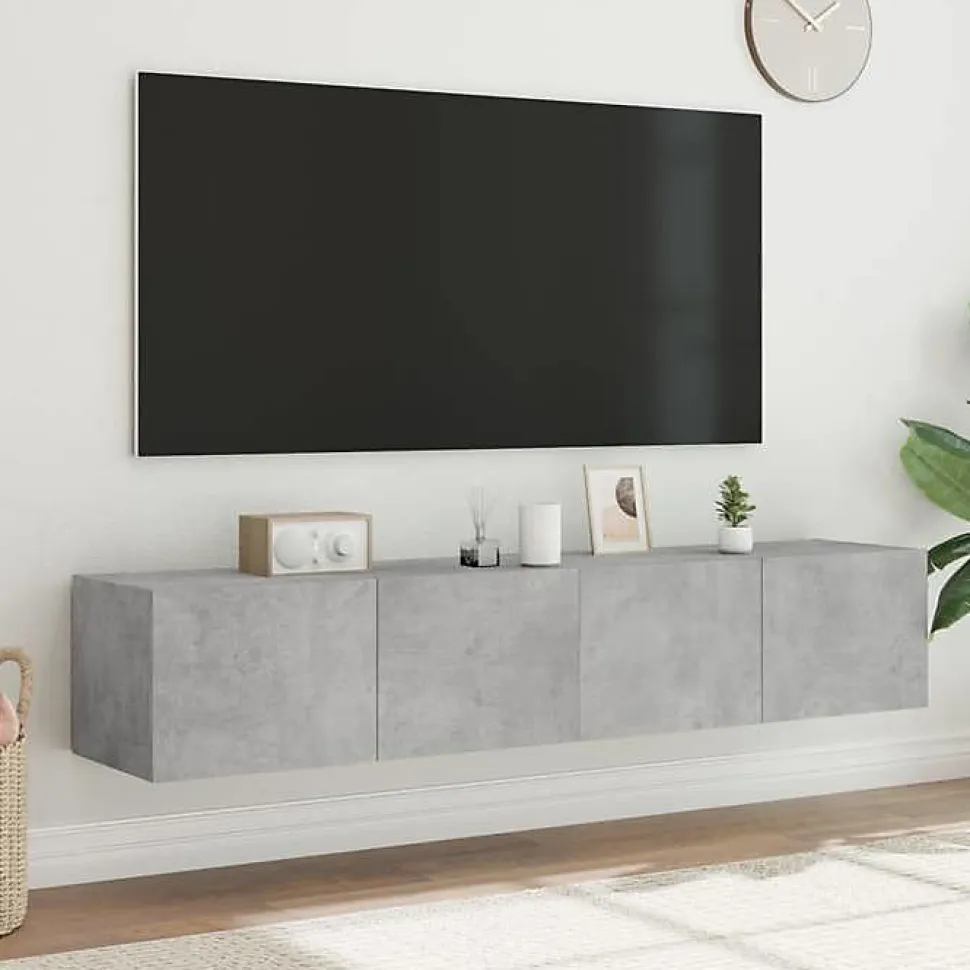 vidaXL Meubles TV Muraux et Lumières LED 2pcs, Armoires de Télévision Suspendues avec Rangement, Meubles Télé Flottants 837288