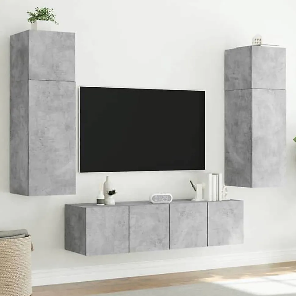 vidaXL Meubles TV Muraux et Lumières LED 2pcs, Armoires de Télévision Suspendues avec Rangement, Meubles Télé Flottants 837288
