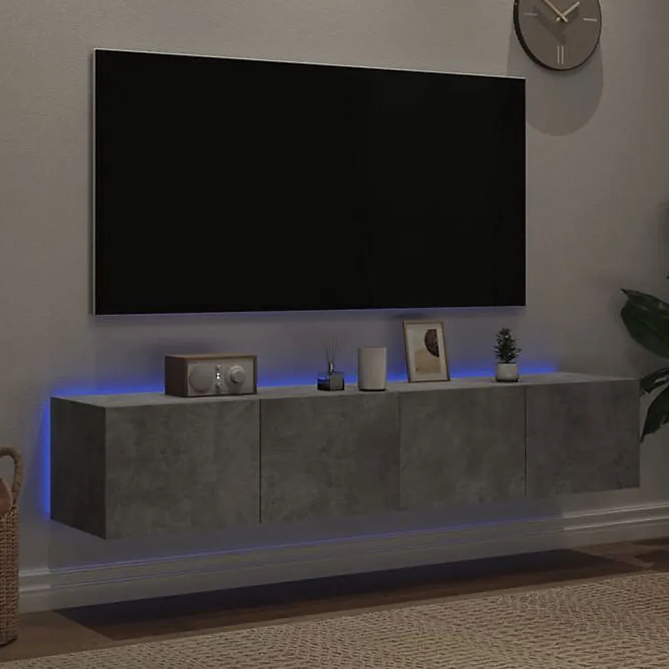 vidaXL Meubles TV Muraux et Lumières LED 2pcs, Armoires de Télévision Suspendues avec Rangement, Meubles Télé Flottants 837288