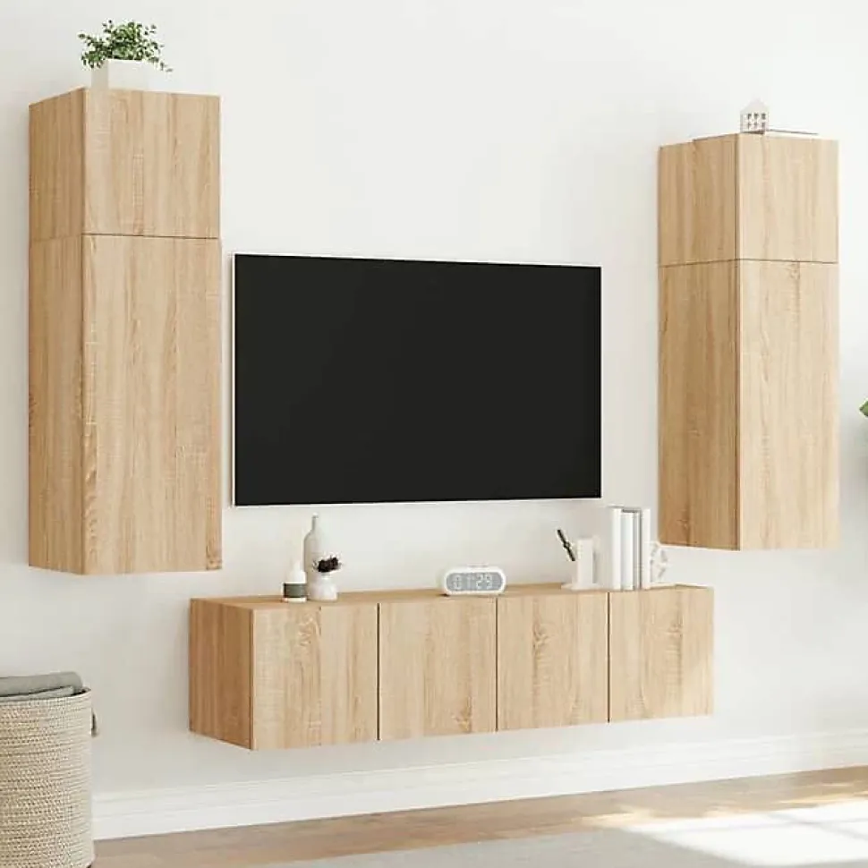 vidaXL Meubles TV Muraux Lumières LED 2 pcs, Armoires de Télévision Suspendues avec Rangement, Meubles Télé Flottants Salon, 83728