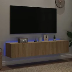 vidaXL Meubles TV Muraux Lumières LED 2 pcs, Armoires de Télévision Suspendues avec Rangement, Meubles Télé Flottants Salon, 83728