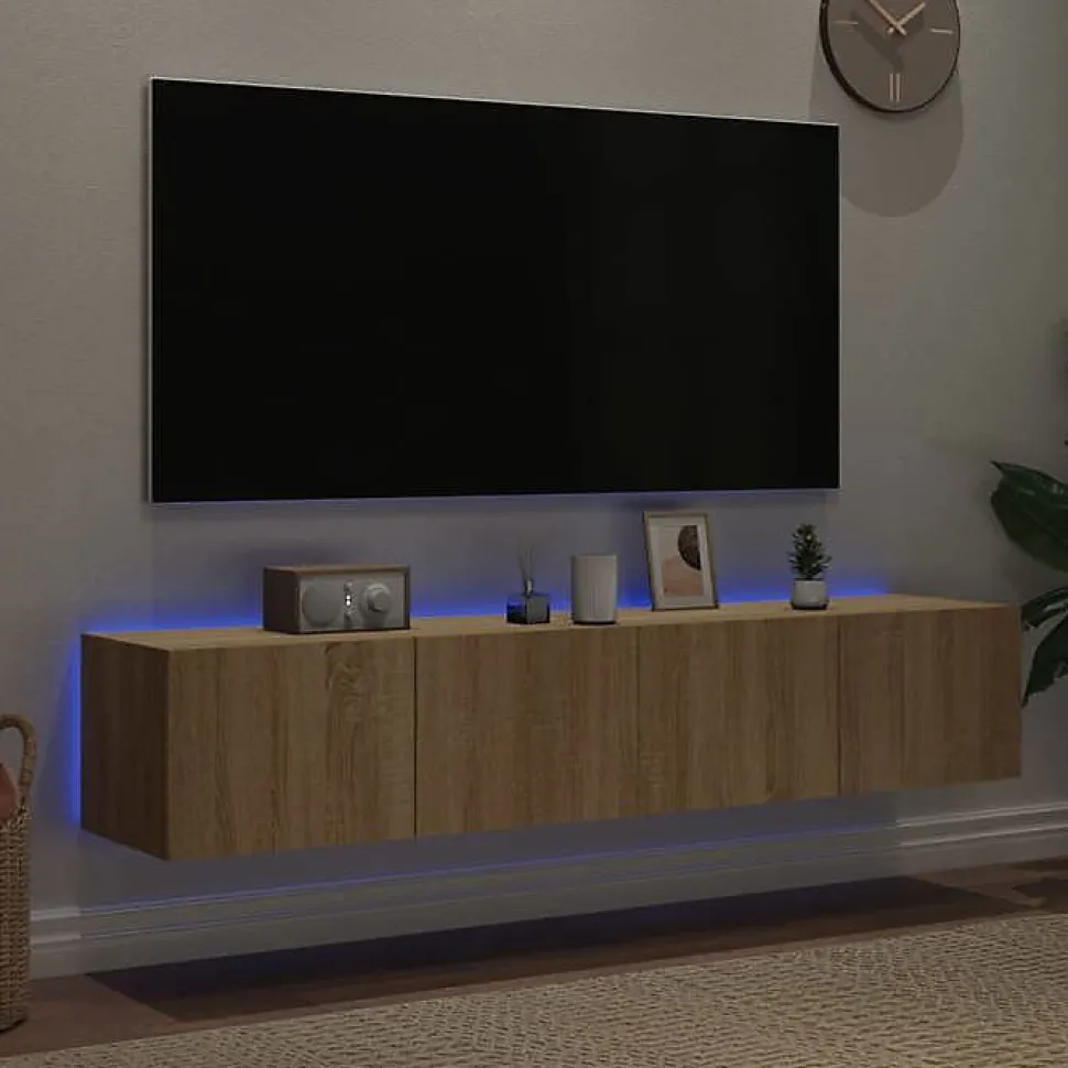 vidaXL Meubles TV Muraux Lumières LED 2 pcs, Armoires de Télévision Suspendues avec Rangement, Meubles Télé Flottants Salon, 83728