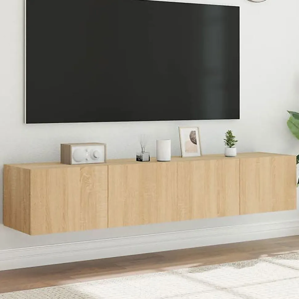 vidaXL Meubles TV Muraux Lumières LED 2 pcs, Armoires de Télévision Suspendues avec Rangement, Meubles Télé Flottants Salon, 83728
