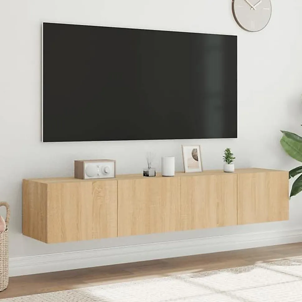 vidaXL Meubles TV Muraux Lumières LED 2 pcs, Armoires de Télévision Suspendues avec Rangement, Meubles Télé Flottants Salon, 83728