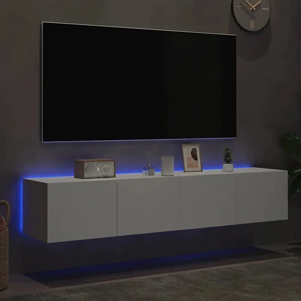 vidaXL Meubles TV Muraux avec Lumières LED 2 pcs, Armoires de Télévision Suspendues avec Rangement, Meubles Télé Flottants 837282