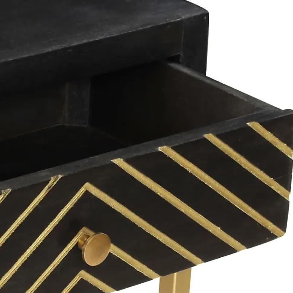 vidaXL Table console Noir et doré 90x30x75 cm Bois de manguier massif