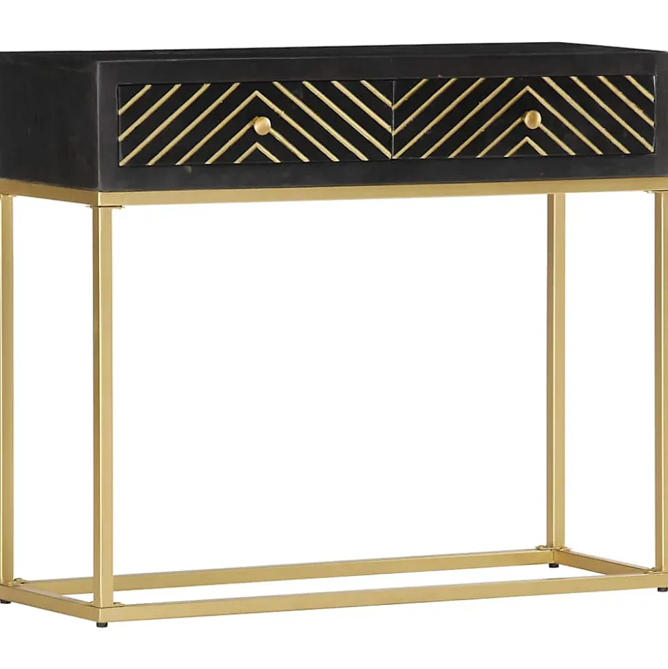 vidaXL Table console Noir et doré 90x30x75 cm Bois de manguier massif
