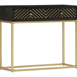 vidaXL Table console Noir et doré 90x30x75 cm Bois de manguier massif
