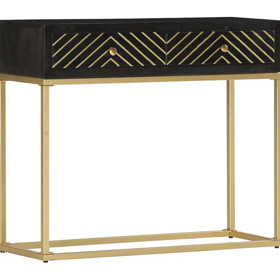 vidaXL Table console Noir et doré 90x30x75 cm Bois de manguier massif