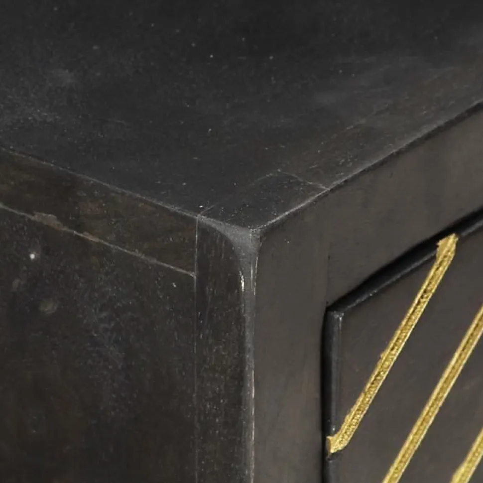 vidaXL Table console Noir et doré 90x30x75 cm Bois de manguier massif