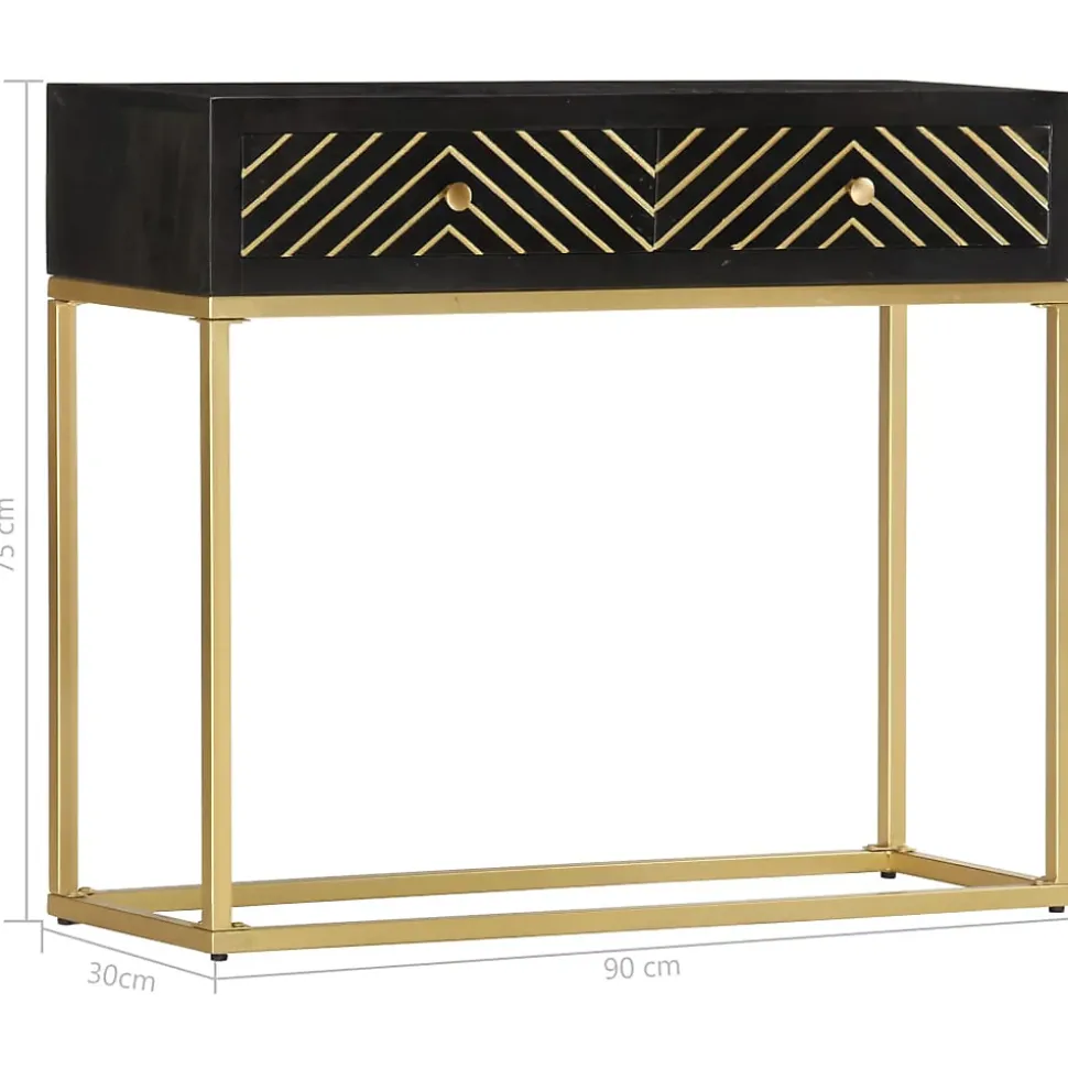 vidaXL Table console Noir et doré 90x30x75 cm Bois de manguier massif
