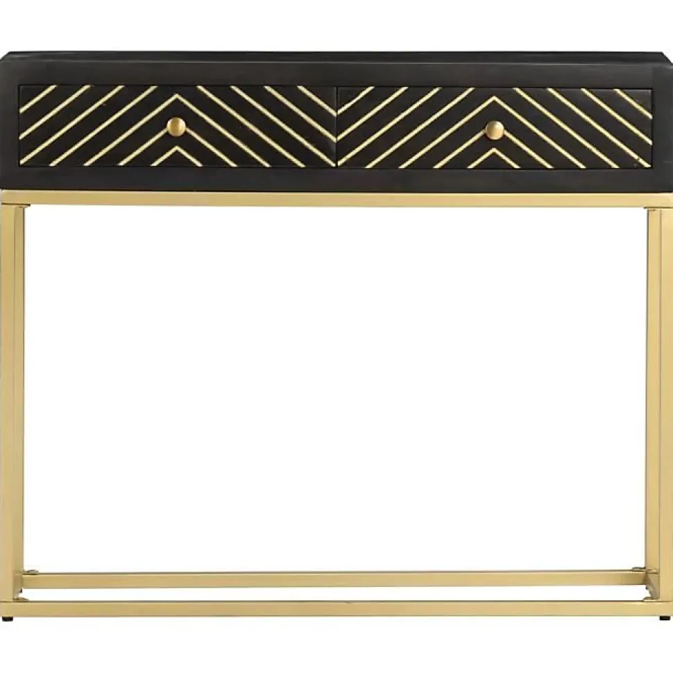 vidaXL Table console Noir et doré 90x30x75 cm Bois de manguier massif