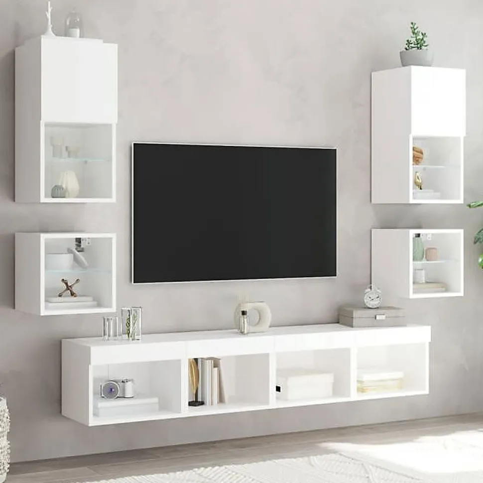 vidaXL Table de Chevet Murale avec Lumières LED, Armoire de Lit Murale avec Rangement, Table de Nuit Suspendue Chambre à 837113