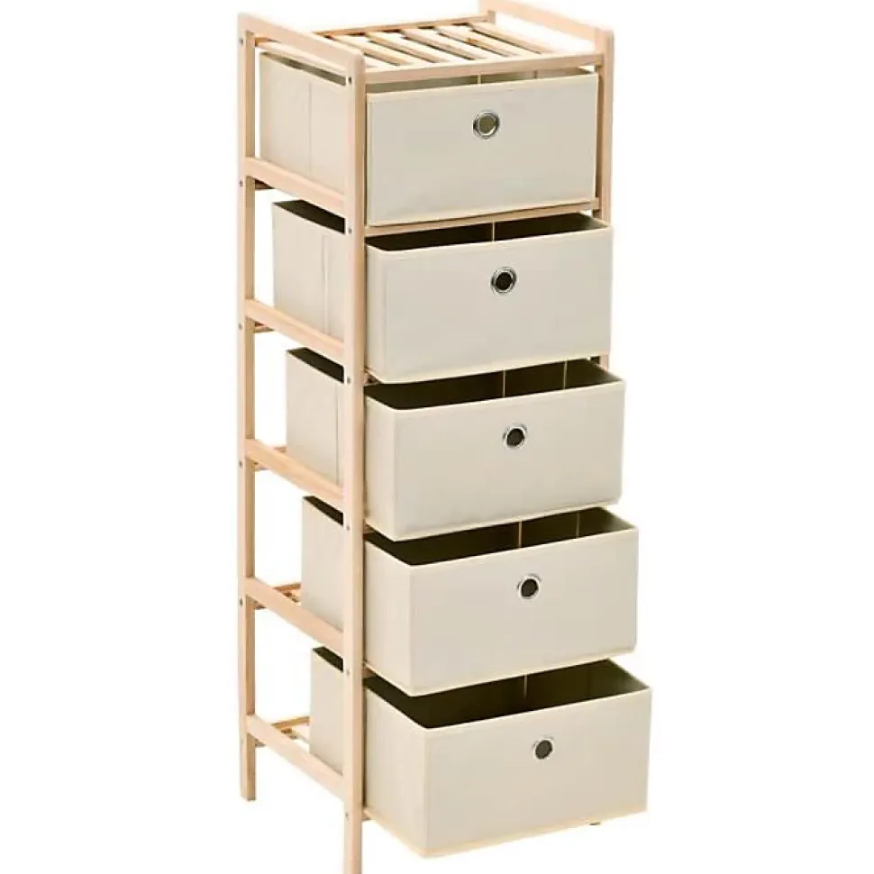 vidaXL étagère de rangement 5 paniers tissu Bois de cèdre Beige
