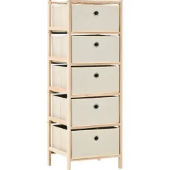 vidaXL étagère de rangement 5 paniers tissu Bois de cèdre Beige
