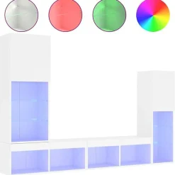 vidaXL Unités murales TV avec LED 4 pcs blanc bois d'ingénierie 3216654