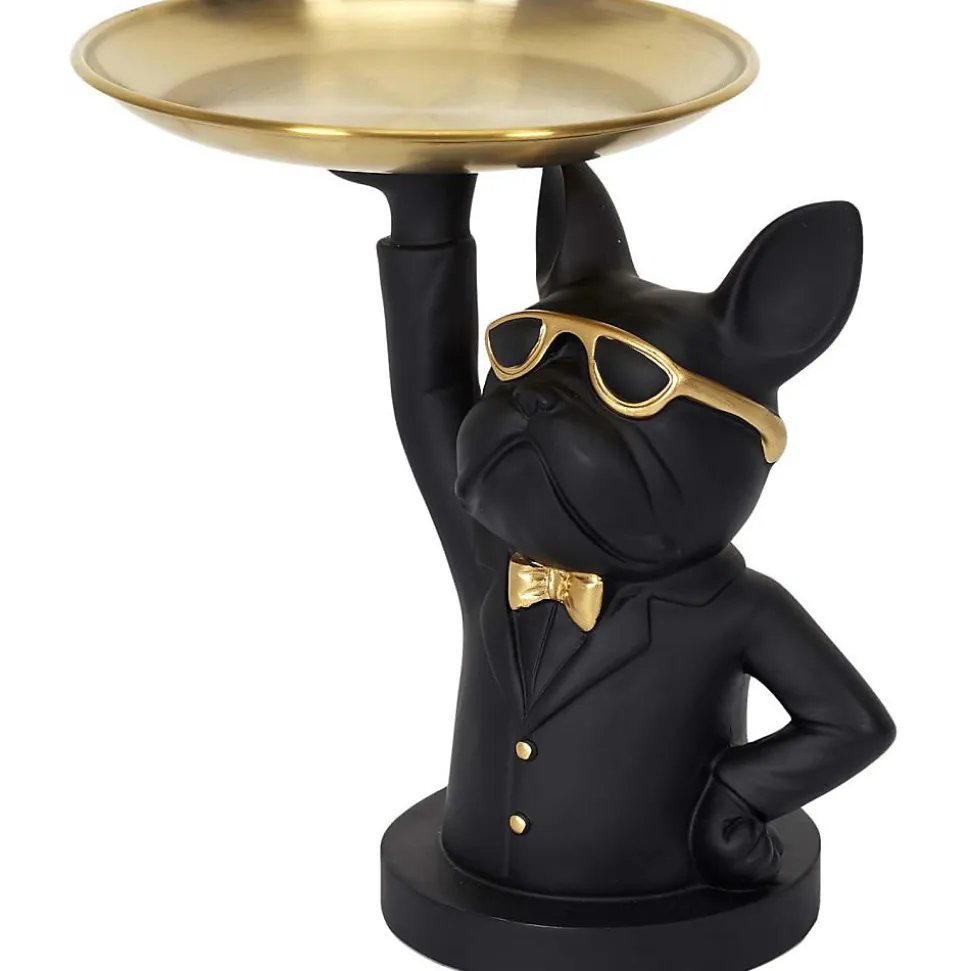 Vide poche déco bouledogue serveur Noir et doré