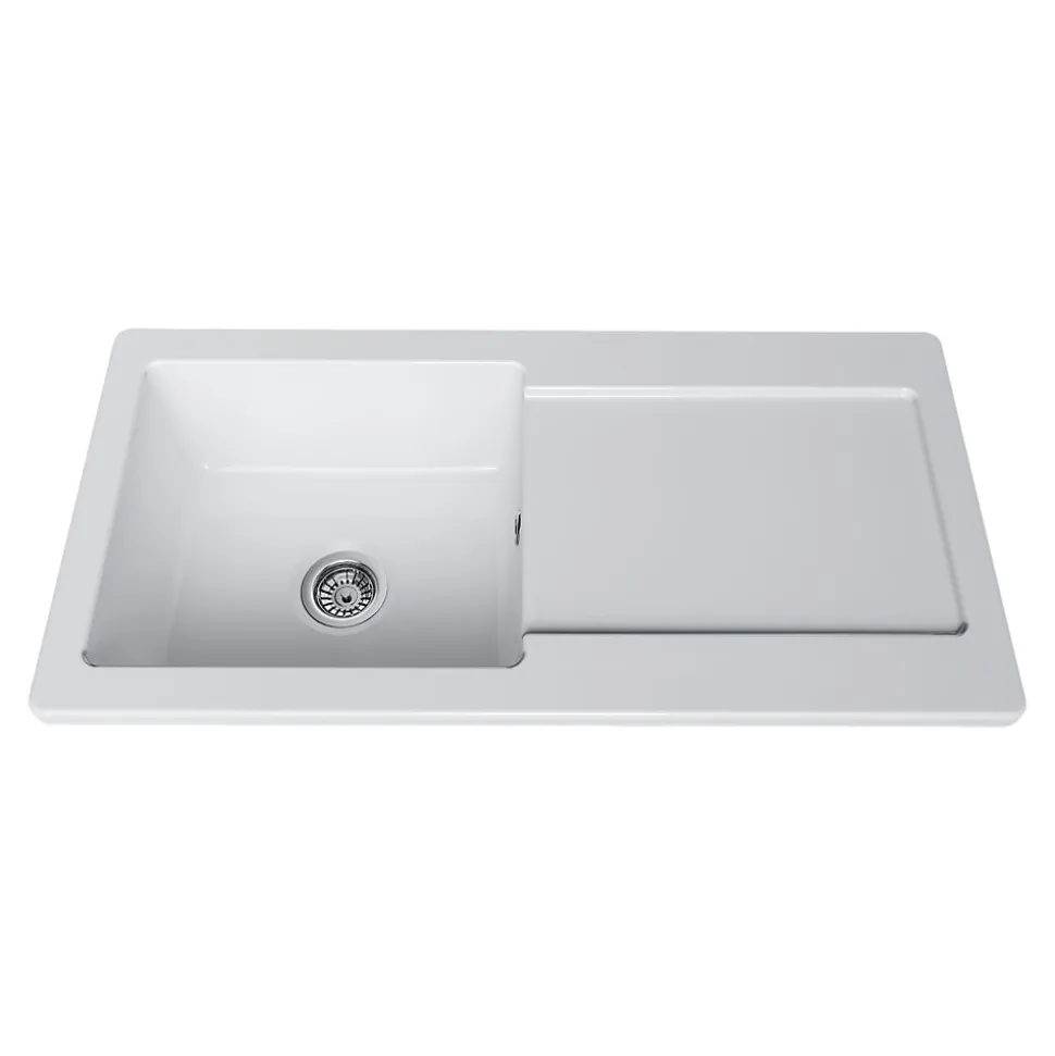 Évier de cuisine 1 cuve et 1 égouttoir en céramique blanc Steinfield GoodHome