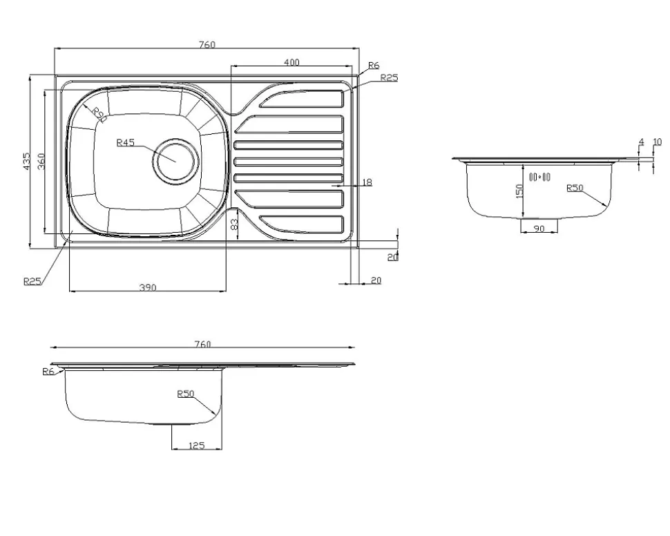 Évier de cuisine à encastrer 1 bac Turing inox satiné