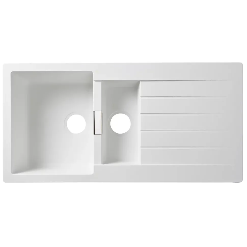 Évier en composite de quartz blanc 1,5 bacs à encastrer Torla