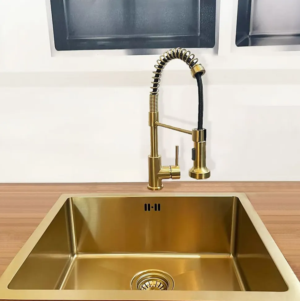 Évier sous-plan en inox finition or 1 bac à encastrer Essebagno Luisa 55