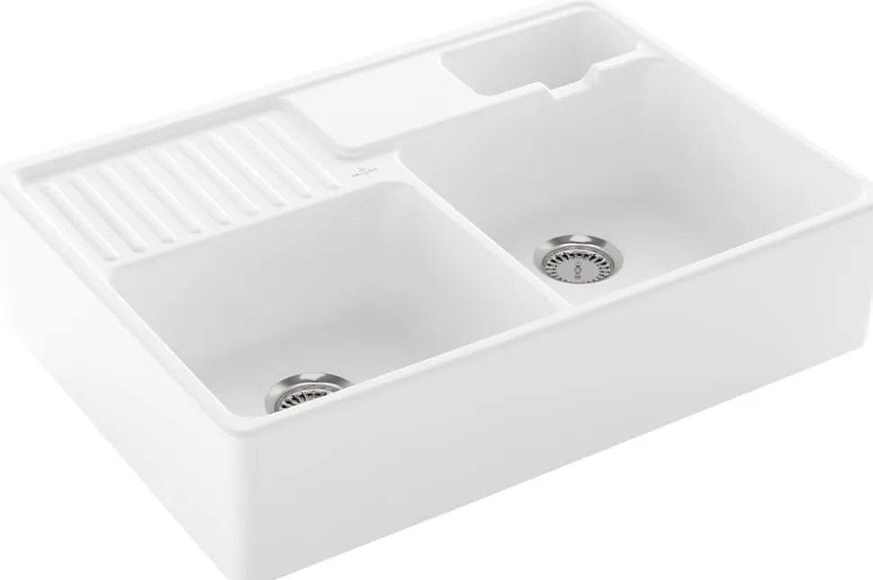 Évier timbre d'office de cuisine à poser 2 bacs Tradition Villeroy & Boch céramique blanc brillant
