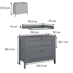 Vitalispa Commode à langer Gris 108x98cm avec 2 tiroirs