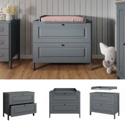 Vitalispa Commode à langer Gris 108x98cm avec 2 tiroirs
