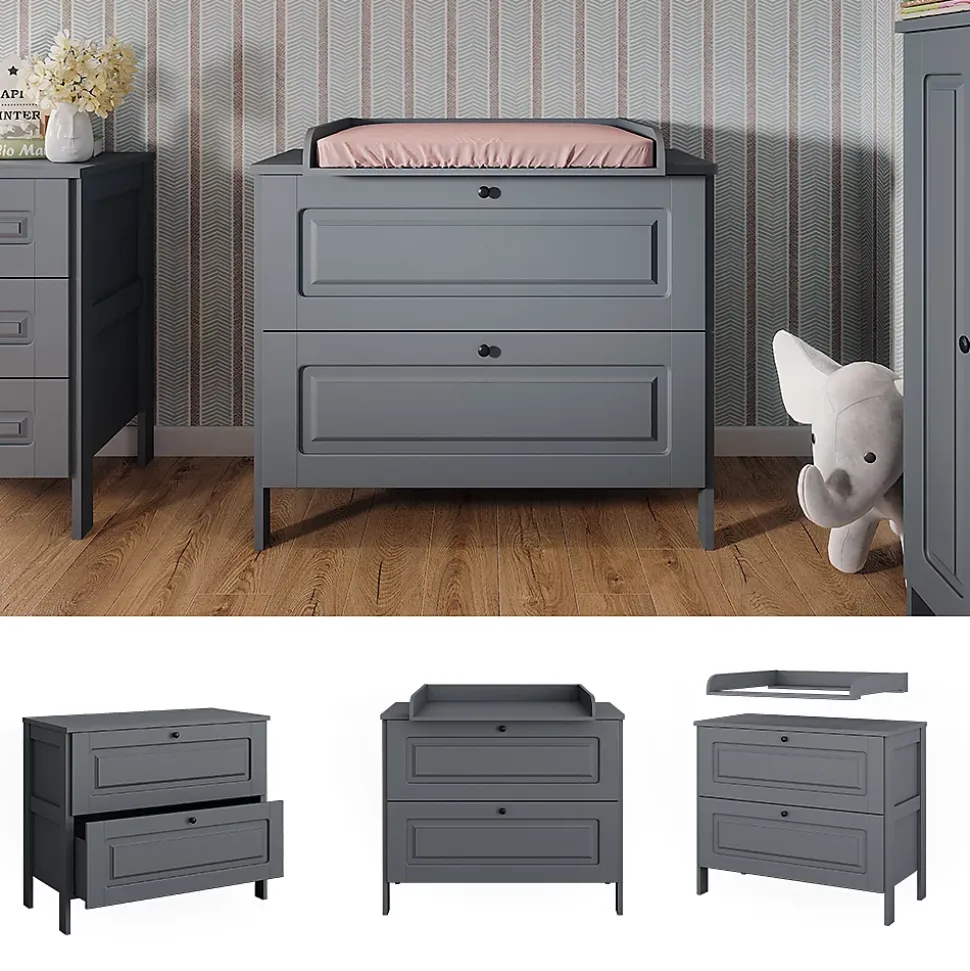 Vitalispa Commode à langer Gris 108x98cm avec 2 tiroirs