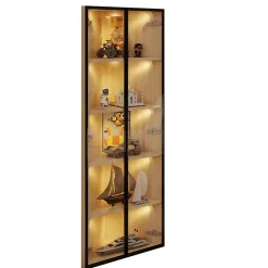 Vitrine - 1 Porte, LED, Verre Trempé, Charnières Silencieuses - MDF - 62 x 35 x 160 cm - Blanc