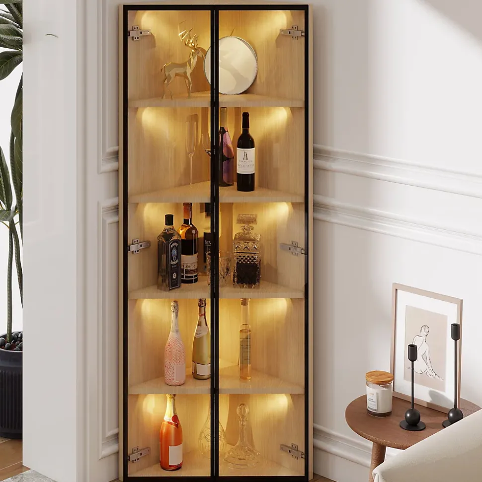 Vitrine - 1 Porte, LED, Verre Trempé, Charnières Silencieuses - MDF - 62 x 35 x 160 cm - Blanc