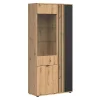 Vitrine à 3 portes avec décor lamelles,coloris Chêne artisan/Noir - Longueur 90,5 x Profondeur 40 x Hauteur 195,5 cm