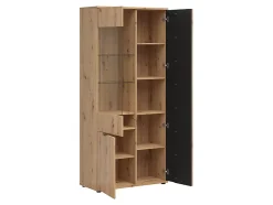 Vitrine à 3 portes avec décor lamelles,coloris Chêne artisan/Noir - Longueur 90,5 x Profondeur 40 x Hauteur 195,5 cm