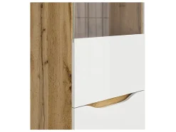 Vitrine à 2 portes avec verre trempé, coloris chêne Wotan/blanc brillant - Longueur 50 x Profondeur 39,5 x Hauteur 197,5 cm
