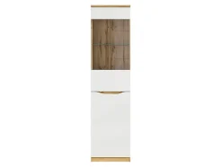 Vitrine à 2 portes avec verre trempé, coloris chêne Wotan/blanc brillant - Longueur 50 x Profondeur 39,5 x Hauteur 197,5 cm