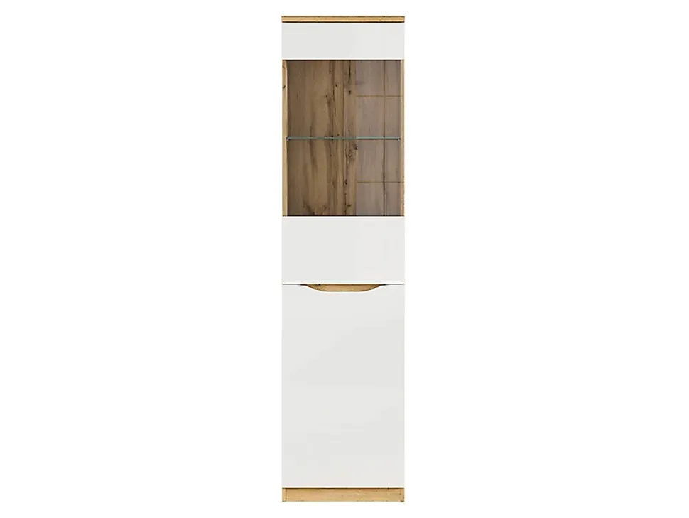 Vitrine à 2 portes avec verre trempé, coloris chêne Wotan/blanc brillant - Longueur 50 x Profondeur 39,5 x Hauteur 197,5 cm