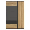 Vitrine à 2 portes et décor lamelles ,coloris Chêne/Noir - Longueur 95 x Profondeur 39,5 x Hauteur 146 cm