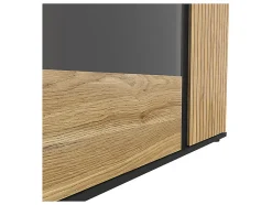 Vitrine à 2 portes et décor lamelles ,coloris Chêne/Noir - Longueur 95 x Profondeur 39,5 x Hauteur 146 cm