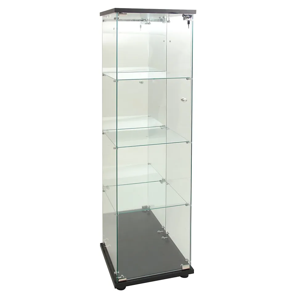 Vitrine à 4 étagères en verre trempé avec finition miroir et LED, Exposition élégante pour salon, chambre ou bureau, Noir