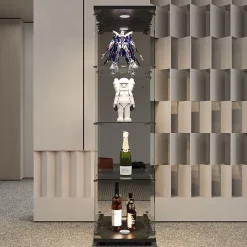 Vitrine à 4 étagères en verre trempé avec finition miroir et LED, Exposition élégante pour salon, chambre ou bureau, Noir