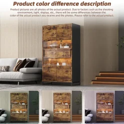 Vitrine - 2 Tiroirs, 2 Portes Acryliques à Pression, LED Bluetooth Via Application - MDF - 80 x 40 x 138 cm - Noir